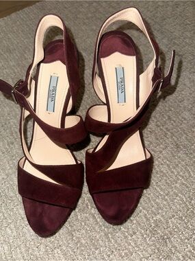Prada Women's Burgundy Suede Strappy Slingback Heels